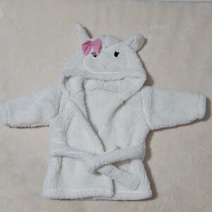 Plush Lamb Hooded Kids Robe with Pink Bow - White
